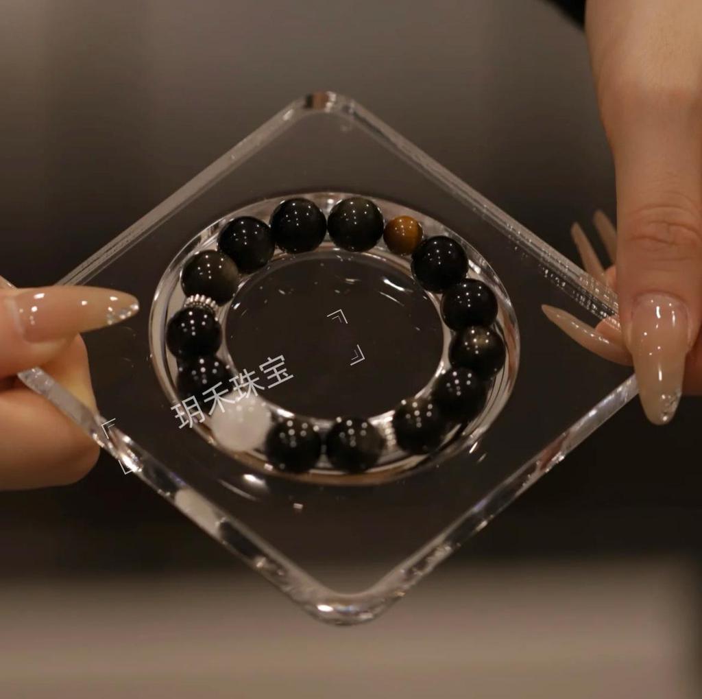 Phantom Obsidian Snowflake Crystal Bracelet - Minimalist Black & White Design