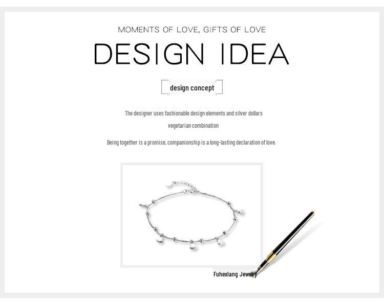 925 Silver Korean-Style Heart Anklet - Simple, Sweet, Fashion Jewelry for Women & Girls