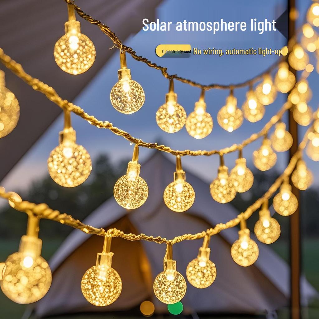 Cross-Border LED Solar String Lights: Holiday, Camping & Fairy Lights - Bubble Ball, Water Drop, White Ball Design
