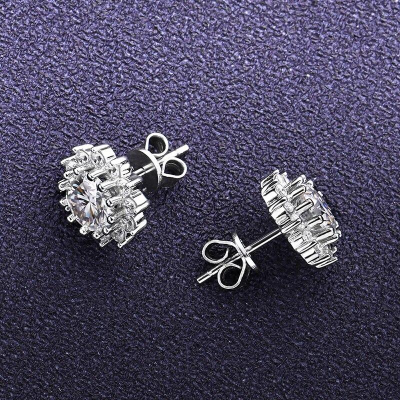 D Color 1ct Certified Moissanite Stud Earrings for Women Sun Flower Wedding Jewelry Brilliant Halo Simulated Diamond Stud