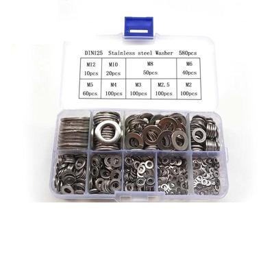 580-Piece Stainless Steel Washer Set, Polished Finish, M2-M12 Sizes