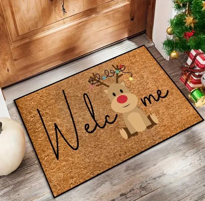 1psc Christmas Doormat Christmas Snowman Door Mat Floor Mat Christmas Home Decoration Carpet
