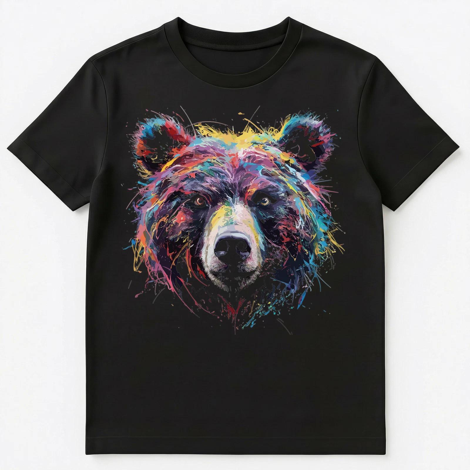 Colorful Paint Splash Bear Art Graphic Unisex T-Shirt M