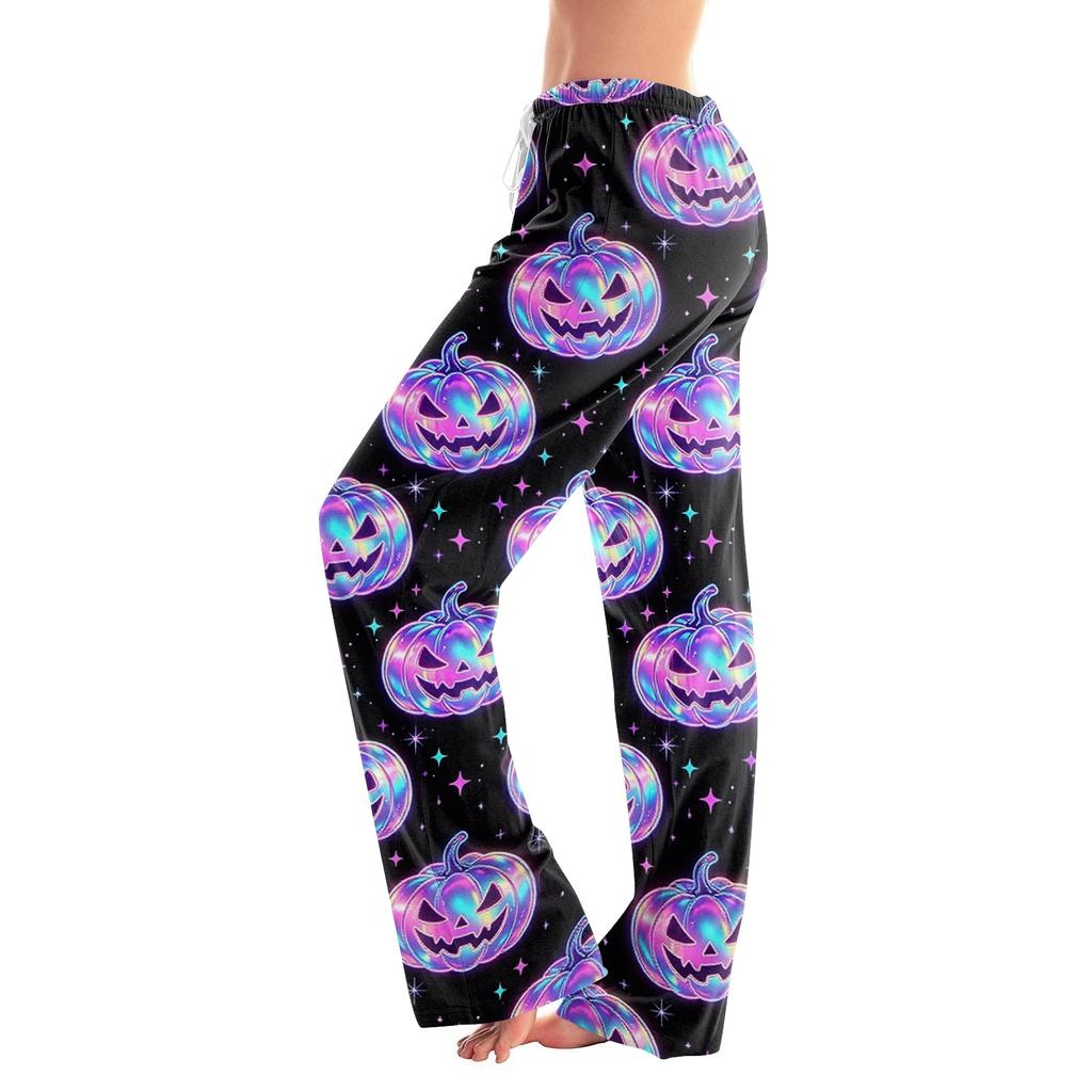 Women's Halloween Print Drawstring Pajama Pants, Comfortable Sleepwear with Elastic Waist