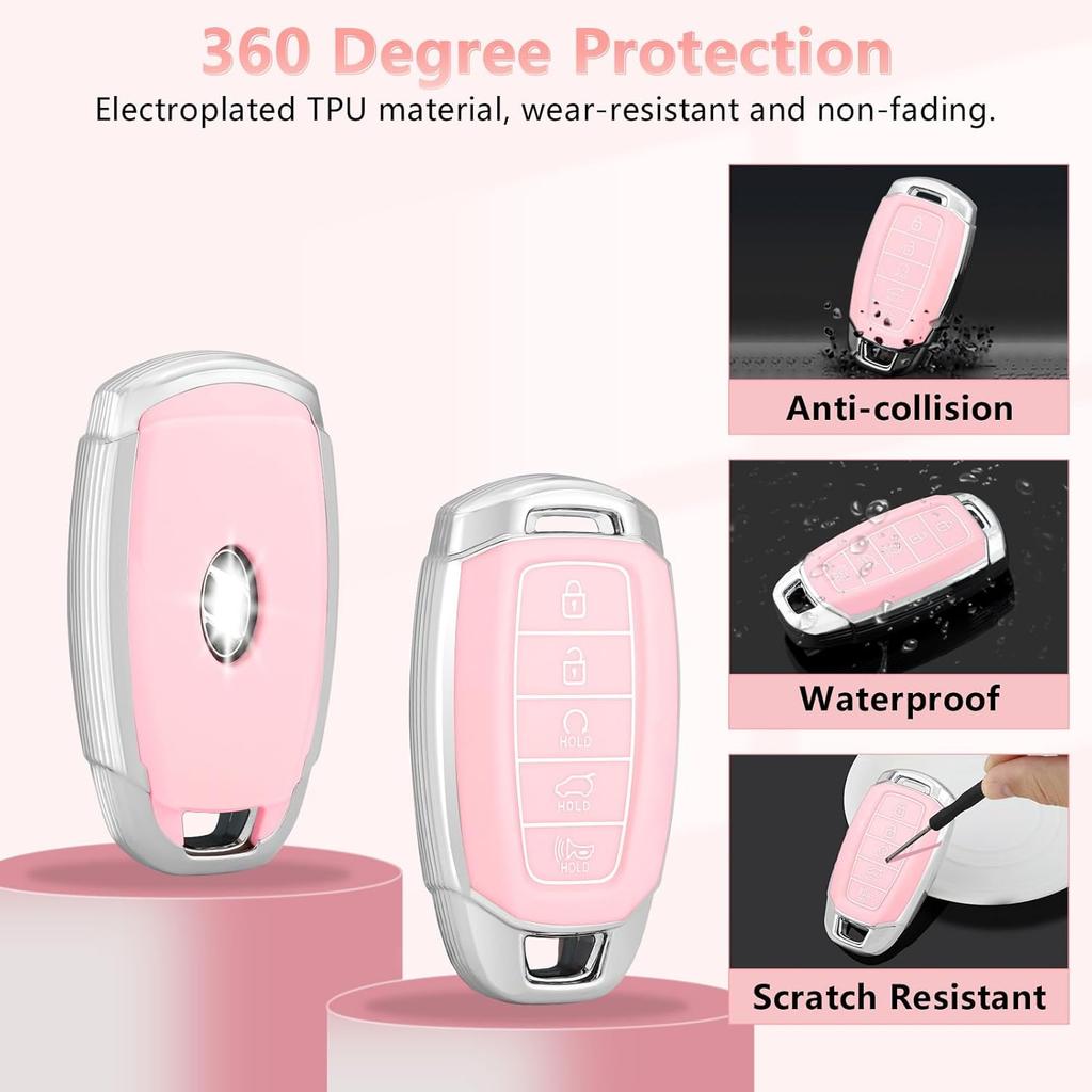 PIFOOG For Hyundai Elantra Key Fob Cover Palisade 5 Buttons Car Keys Case Shell Protector Full Covers Pink Bling Keychain Accessories Girly Women