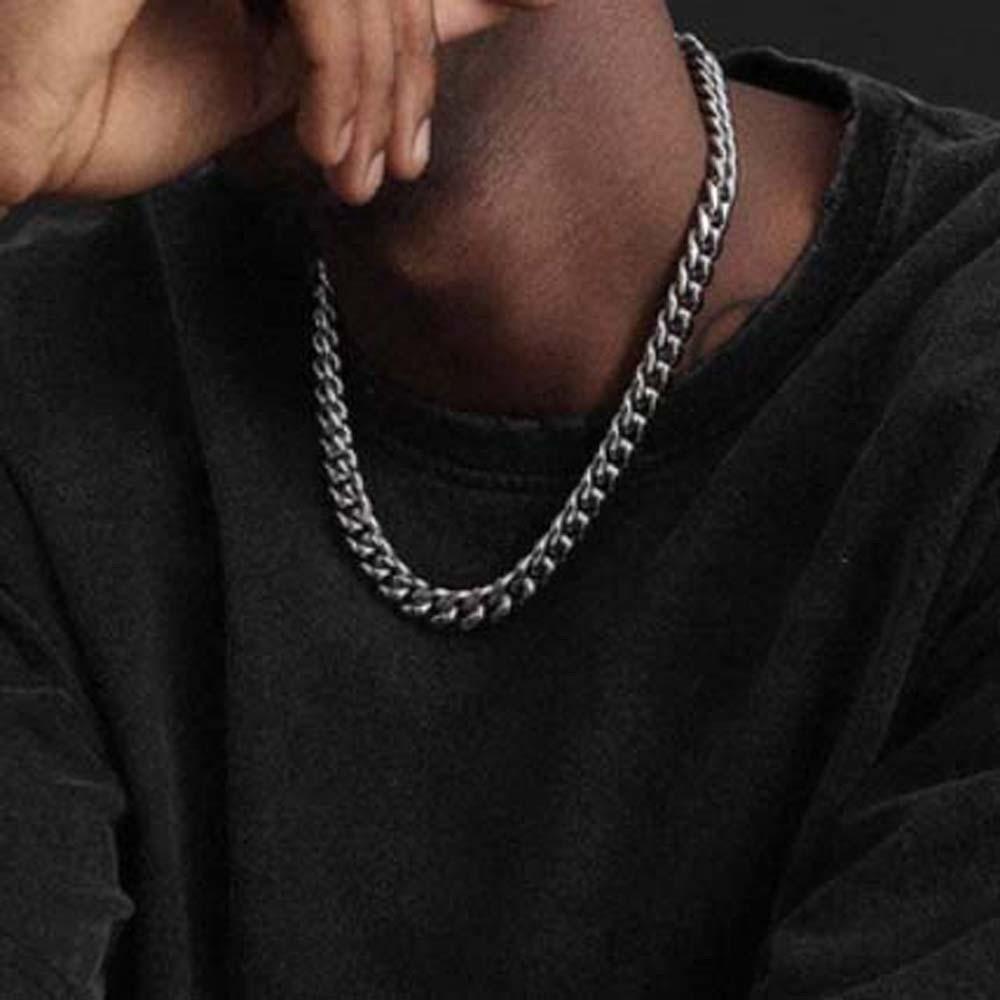Metal Silver-plated Neck Chain Square Buckle Exaggerated Men Necklace  Clothing Accessories