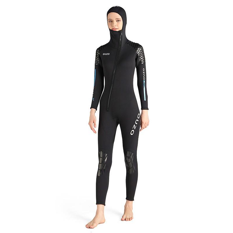 3mm Womens Full Wetsuit With Hood Long Sleeve Pants Chloroprene Neoprene Diving Snorkeling Surfing Thermal Protection
