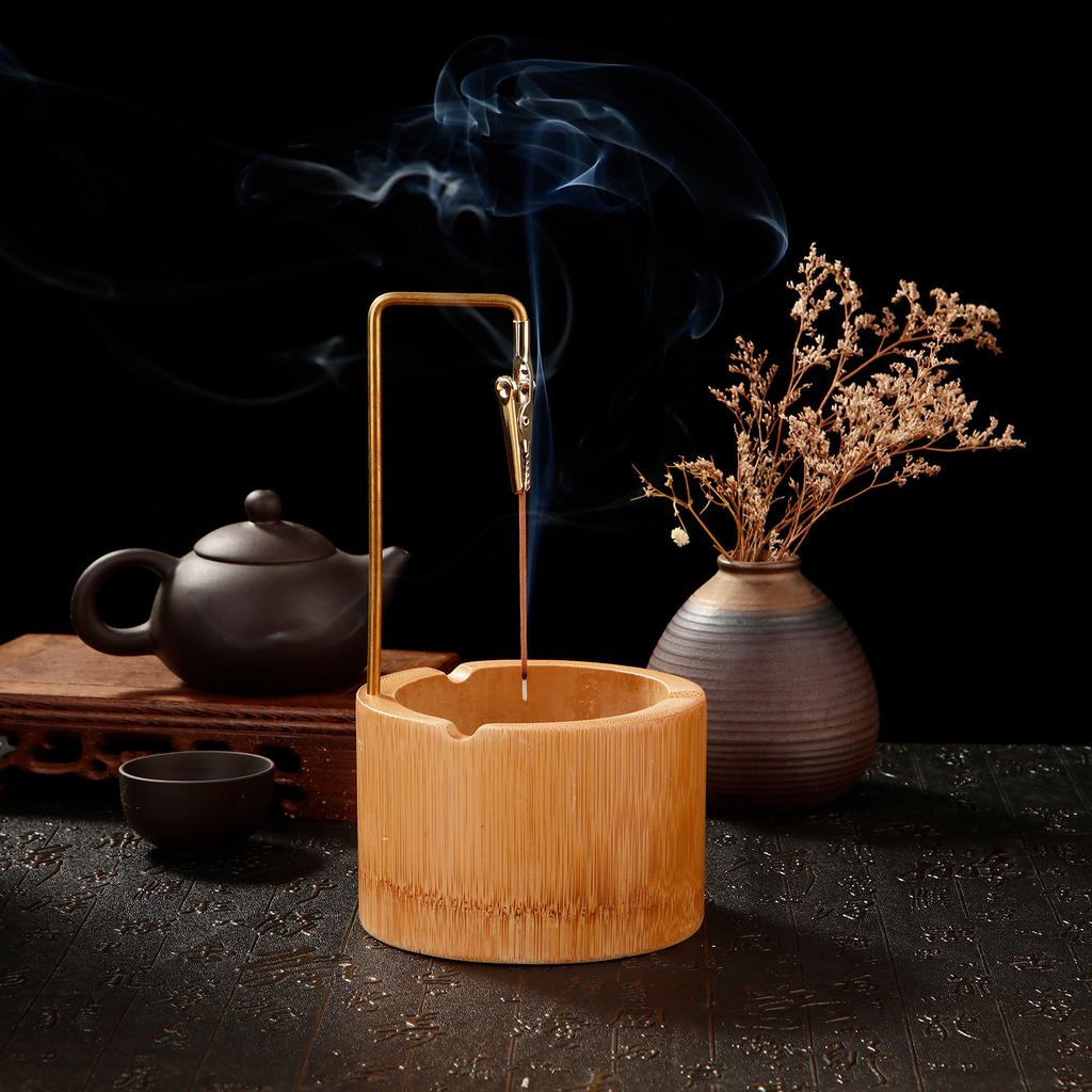 Natural Bamboo Incense Burner Upside Down Spring Clip Incense Holder Incense Plate Ash Catcher Home Decor