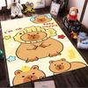 Cute Bear Pattern Carpet with Inspirational Text "Keep Happy", Beige Background Suitable for Use As an Anti-slip for Living Room Bedroom Sofas
