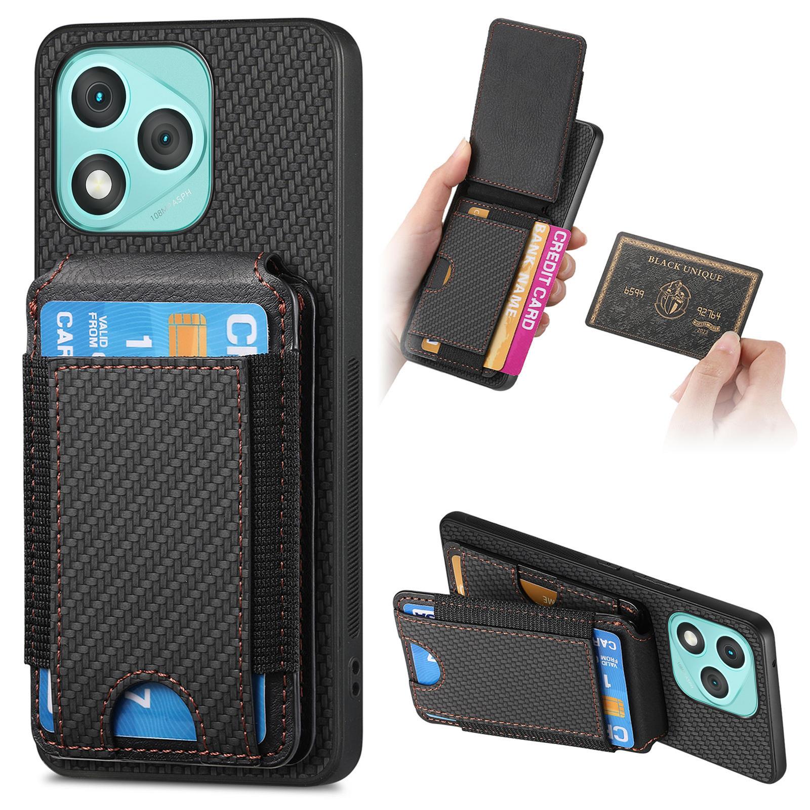 

Чехол для Honor 400 Lite 5G с держателем для карт, подставкой, кожаной задней крышкой Black