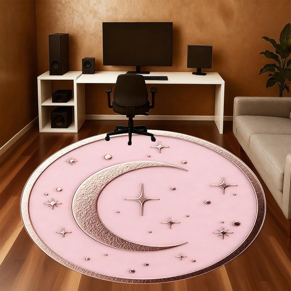 1pc Moon Star Round Chair mat office Area Rug - Non-Slip, Floor Mat for Office, Bedroom, Ideal home decor gift p0105044