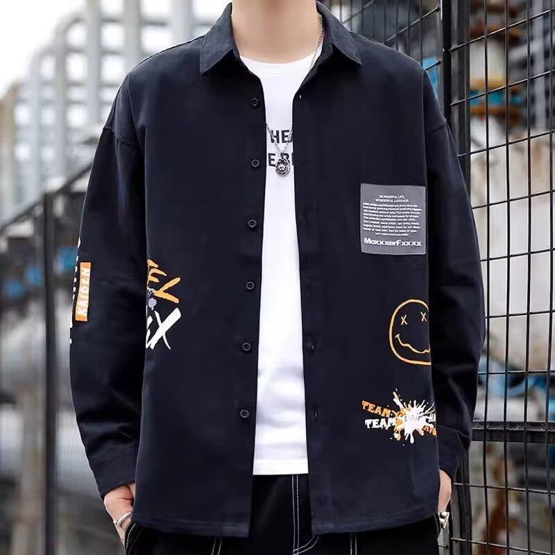Spring and Autumn Long Sleeved Shirt Japanese Hong Kong Style Ins Loose Shirt Men'S Summer Trendy Versatile Casual Coat