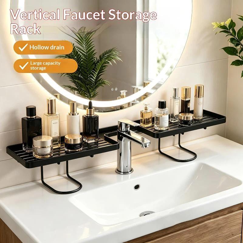 No-Drill Wrought Iron Drainage Storage Rack Universal Wall Mounted Organizer for Bathroom Kitchen Sink Countertop