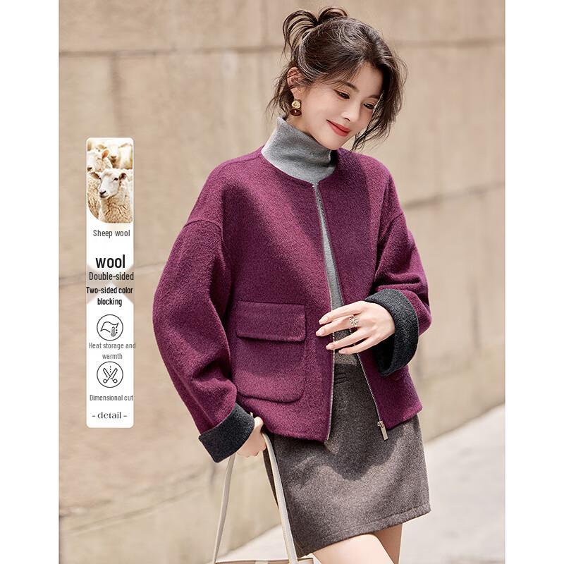 

Women s 2025 Winter Contrast Wool Blend Coat S