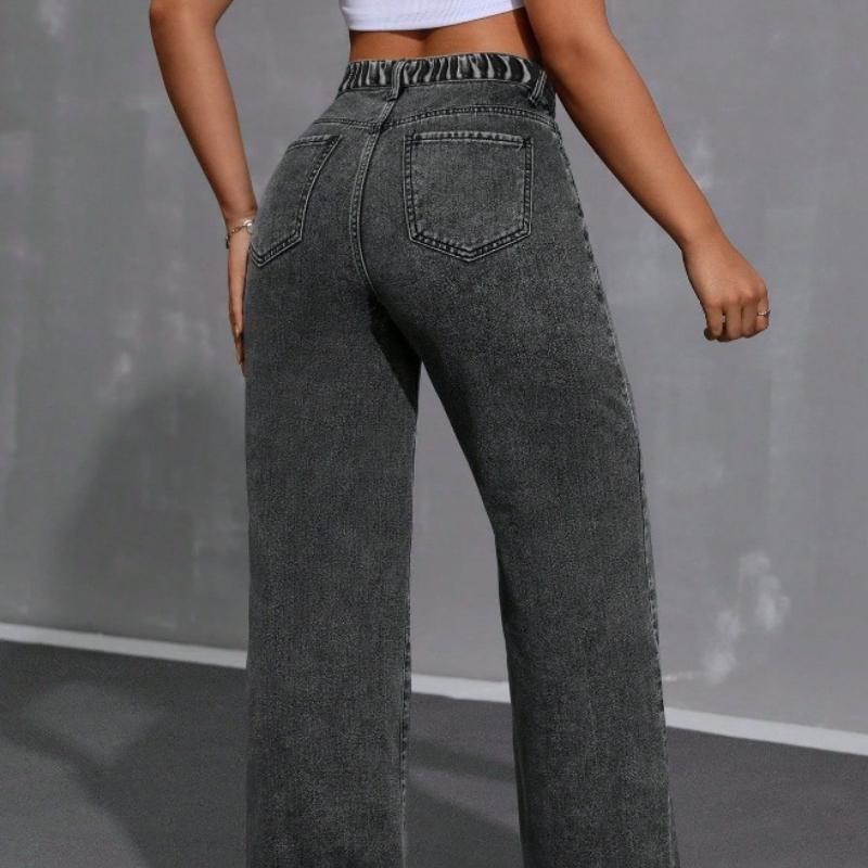 Jeans Women's Retro High-Waisted Slim-Fit Straight Leg Jeans in Smoky Gray and Light Blue Slimming Casual Pants