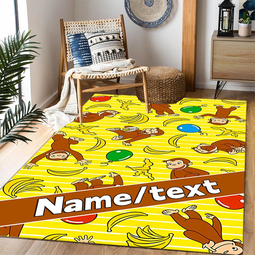 Curious Monkey Party Personalized Name Floor Mat Perfect for Bedrooms Study room Dormitory Playrooms Anti-slip Rug Decorate Offices