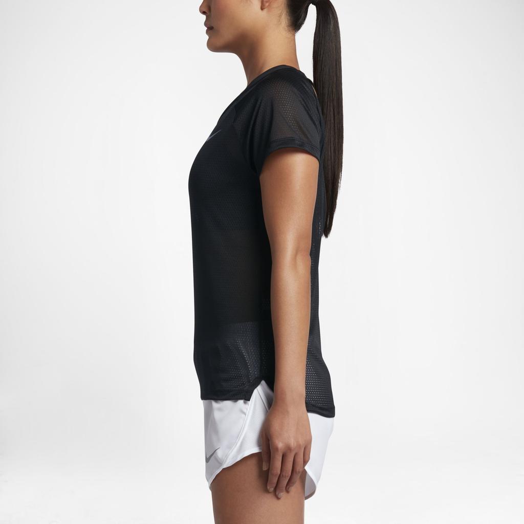 Nike Breathe Logo Round Neck Comfortable Short Sleeve T-Shirt Women Tops Black Reflective-Silver 831781-011