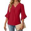 BITCED Women's Fashion Casual Solid Color Print V-Neck 3/4 Sleeves Blouses & Shirts