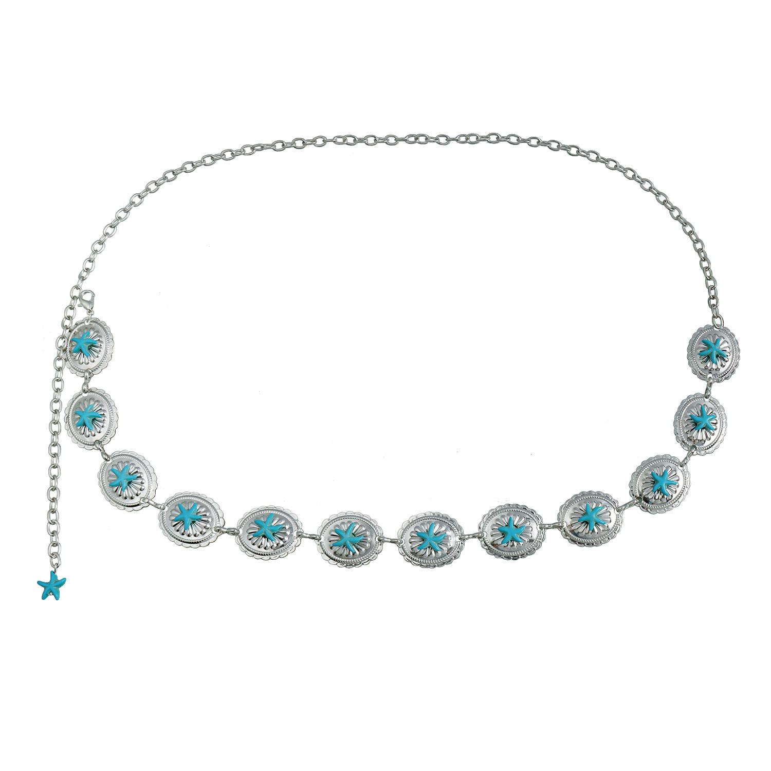 ins fashion turquoise starfish inlaid waist chain retro ethnic style old hot-selling waist jewelry