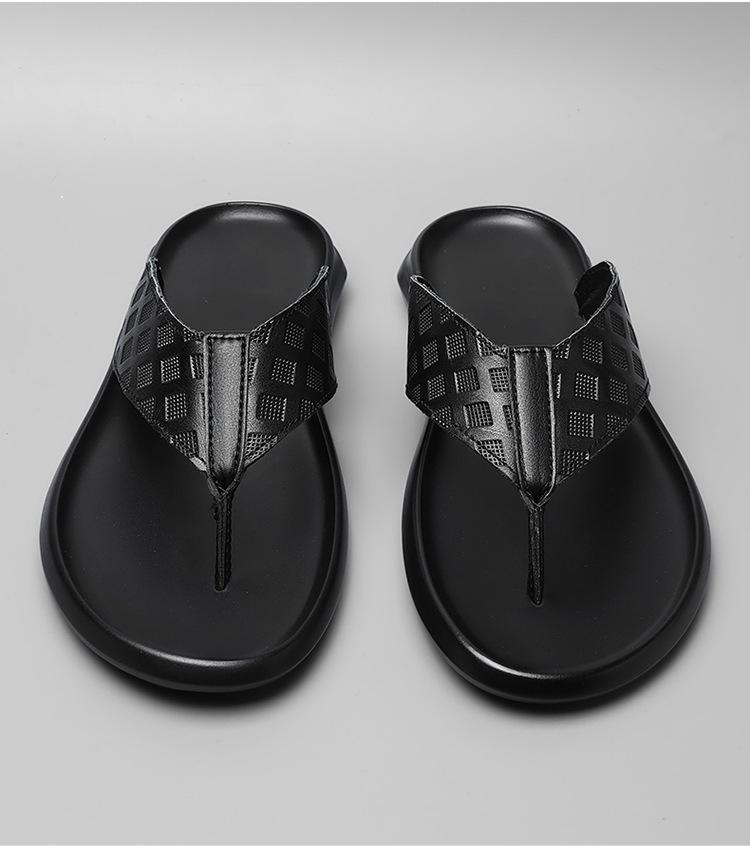 Men's Genuine Leather Toe Post Flip-Flops: Casual Embossed Summer Sandals