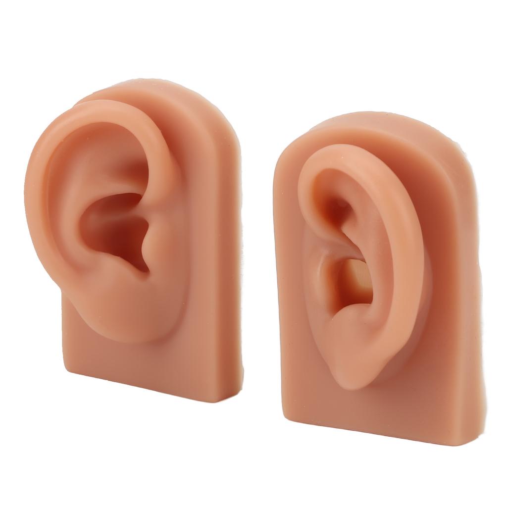 Piercing Practice Ear Model Flexible Reusable Silicone Human Ear Model Practice Left Right Dark
