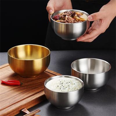 Korean 304 Stainless Steel Kimchi Bowl Double Layer Steamed Rice Bowl Children's Anti-Scalding Tableware Home Fruit Soup Bowls