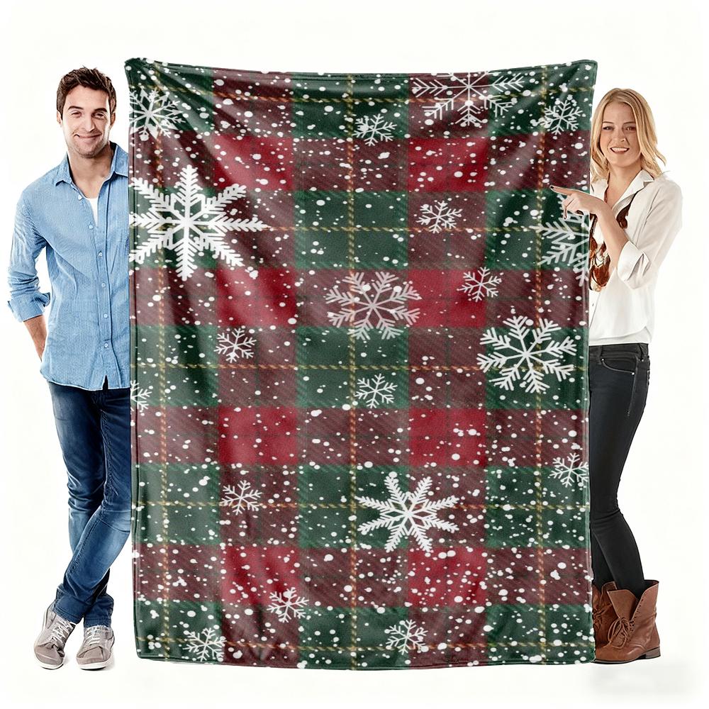 Weihnachts-Plaid Schneeflockenmuster Decke Weiche Kuschelige Überwurfdecke für Sofa Festliche Winterfeiertagsdeko Decke für Zuhause Geschenk