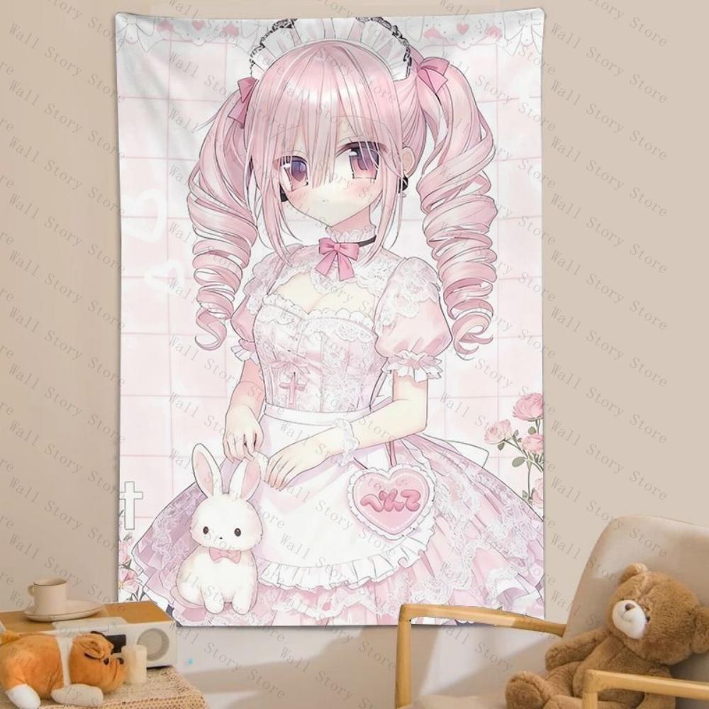 

Pinkthemed cute girl Tapestry heart bedroom Bedside Tapestry dormitory tapestries indoor wall tapestries Living Room Tapestry 74x94cm(29x37in)