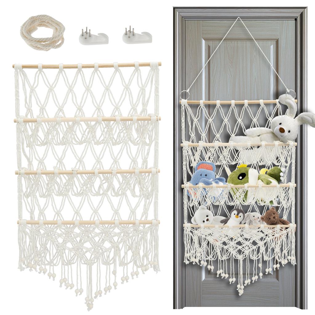 Stuffed Toy Storage Hammock 3-Layer Macrame Storage Net Washable Large Capacity Mesh Plush Toy Storage for Kindergarten Playroom