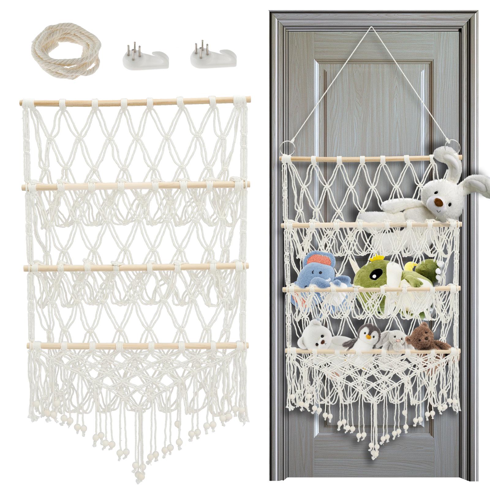 

Stuffed Toy Storage Hammock 3-Layer Macrame Storage Net Washable Large Capacity Mesh Plush Toy Storage for Kindergarten Playroom
