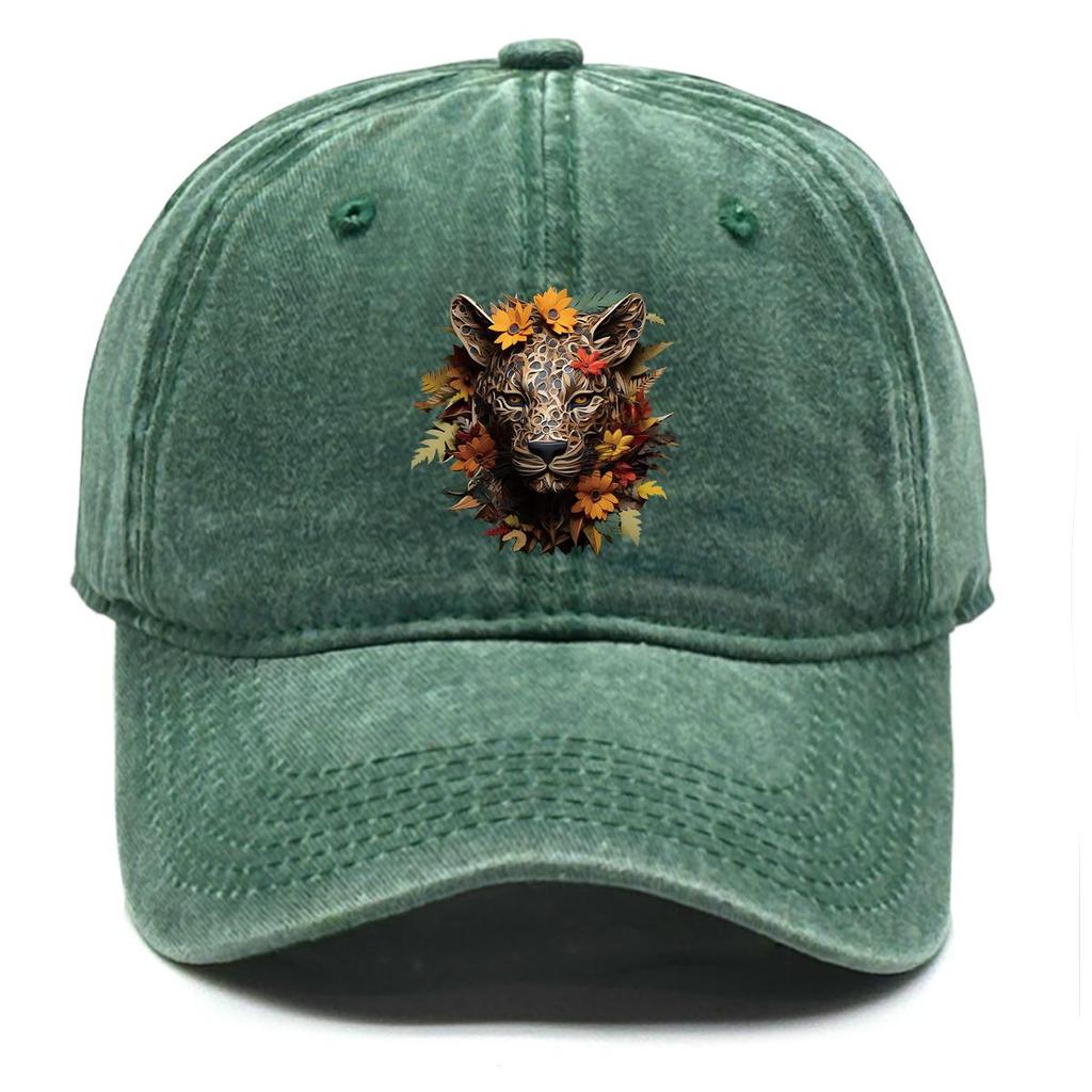 Black Leopard Print Adjustable Sun Hat, Animal Dad Hat Inelastic Casual Solid Color Lightweight Snapback Baseball Hat