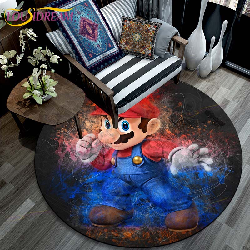 Cartoon Mario Bros Round Carpet Fashion Cartoon Pictures Printed Round Area Rugs Parlor Bedroom Floor Mat Rugs for Bedroom