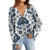 Women's Fashion Long Sleeve Print V-Neck Button Loose Cardigan Top