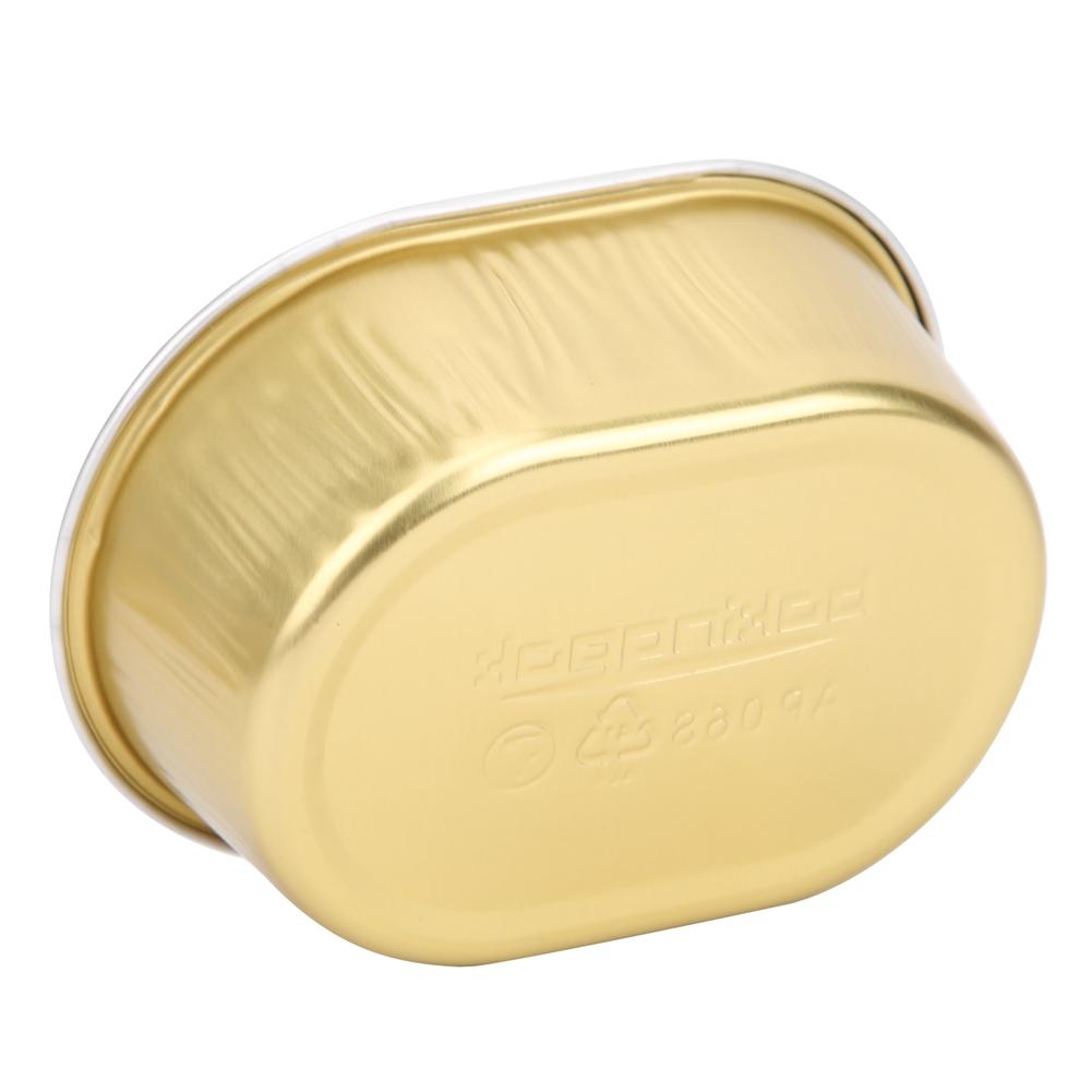 10Pcs Disposable Oval‑Shaped Aluminum Foil Cake Baking Cup Mold with Lid Kitchen Accessory(Gold )
