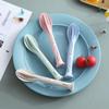 3 In 1 Travel Cutlery Portable Cutlery Box Japan Style Wheat Straw Knives Fork Spoon Student Dinnerware Sets For Outdoor Camping
