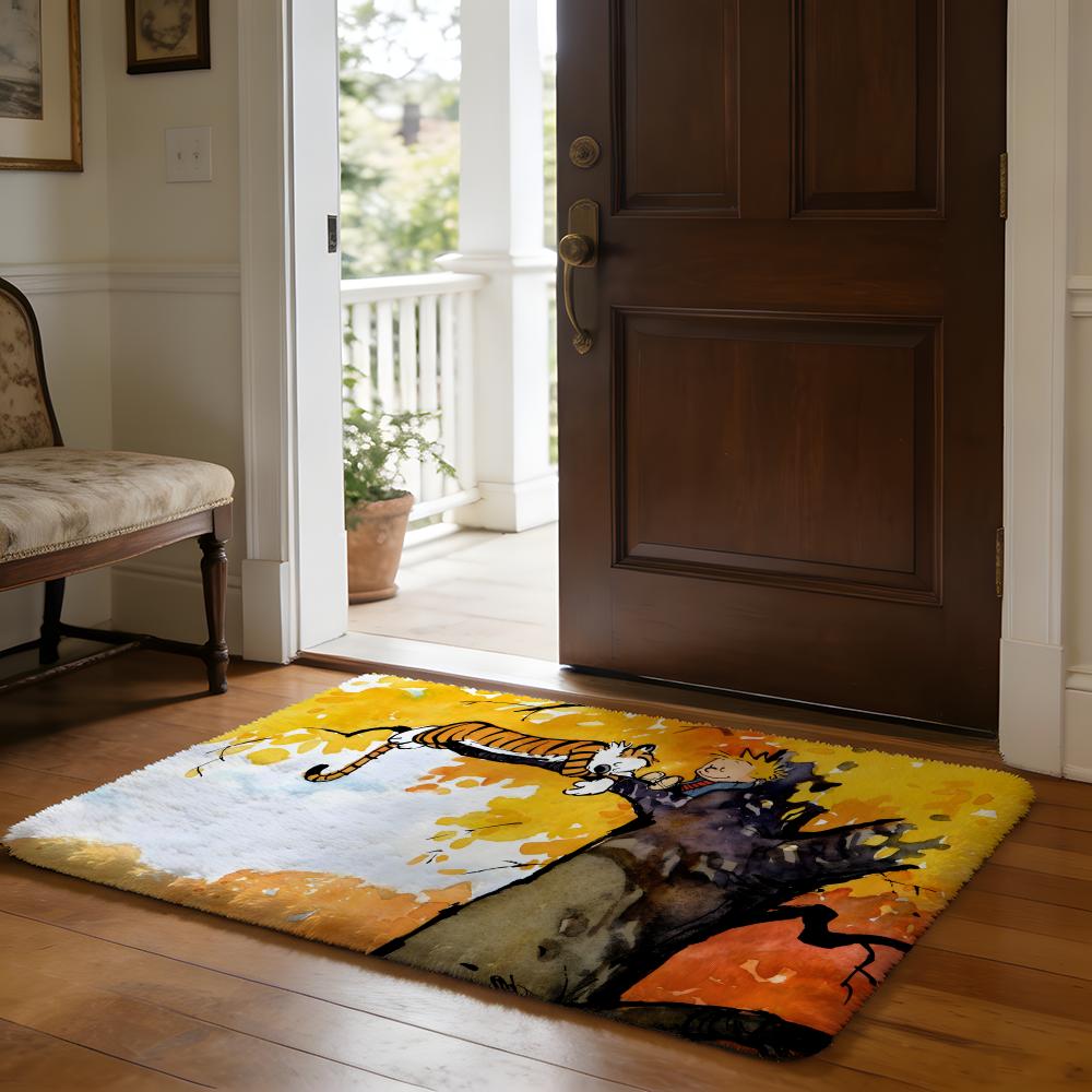 Calvin Und Hobbes Selbstklebende Kunst Bodenmatte Weiche Flanell-Absorbierende Matte Rutschfester Teppich Zuhause Schlafzimmer Badezimmer
