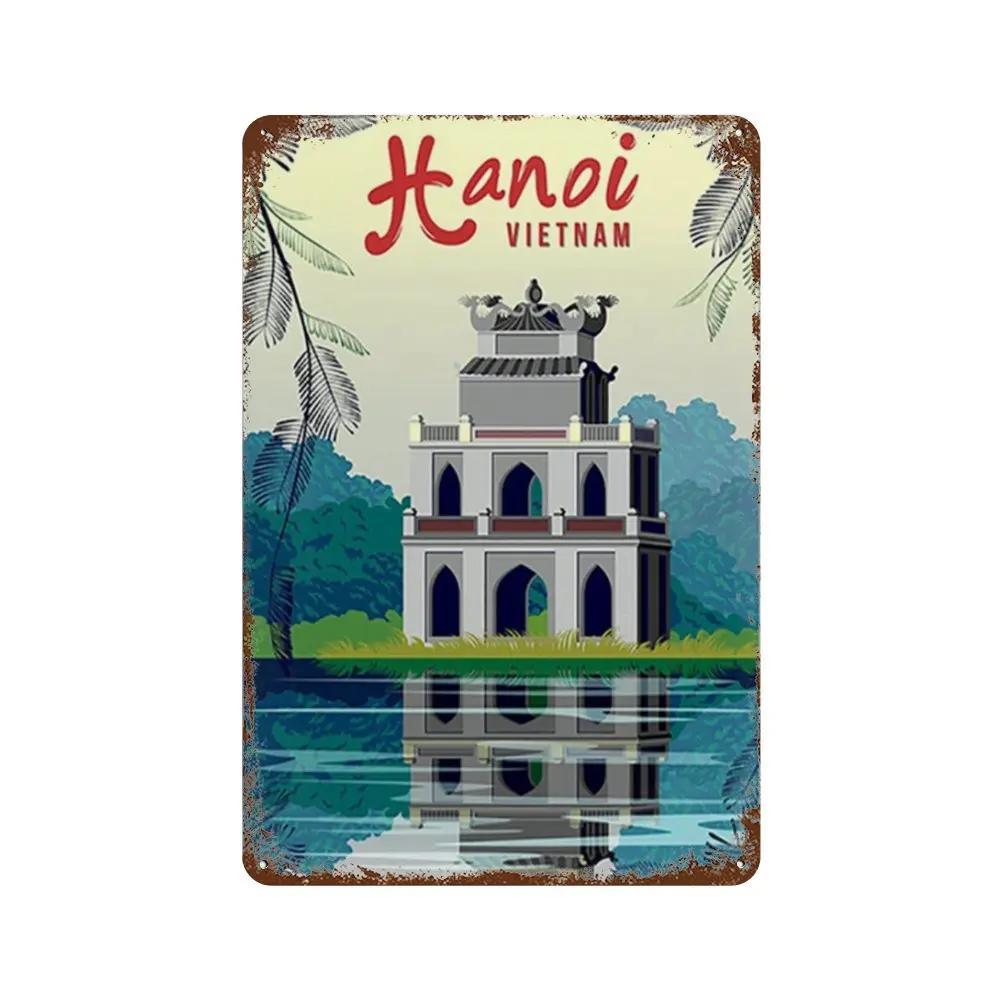 Vintage Hawaii New York Santorini Landscape Travel Tour Poster Retro Metal Aluminum Signs Funny Plaque Home Bar Cafe Wall Decor