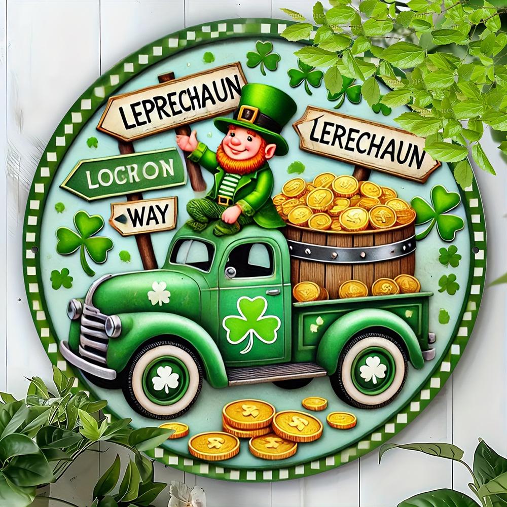 2D Flat 20cm Happy St.patrick's Day Hat Wooden Wall Hanging Decor - Car Balloon Universal Holiday Wooden Pendant, Home Decoration, Welcome Sign Party