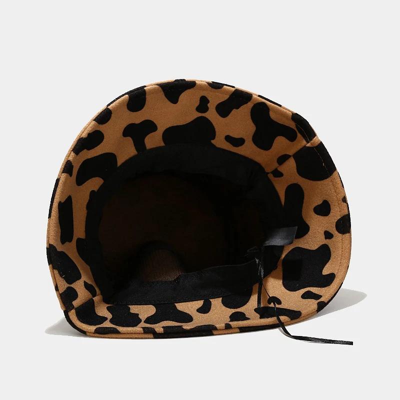 New Women Woolen Bucket Caps Trendy Cow Pattern Outdoor Travel Sun Hat Protection Fisherman Cap Fashion Shading Panama Hats