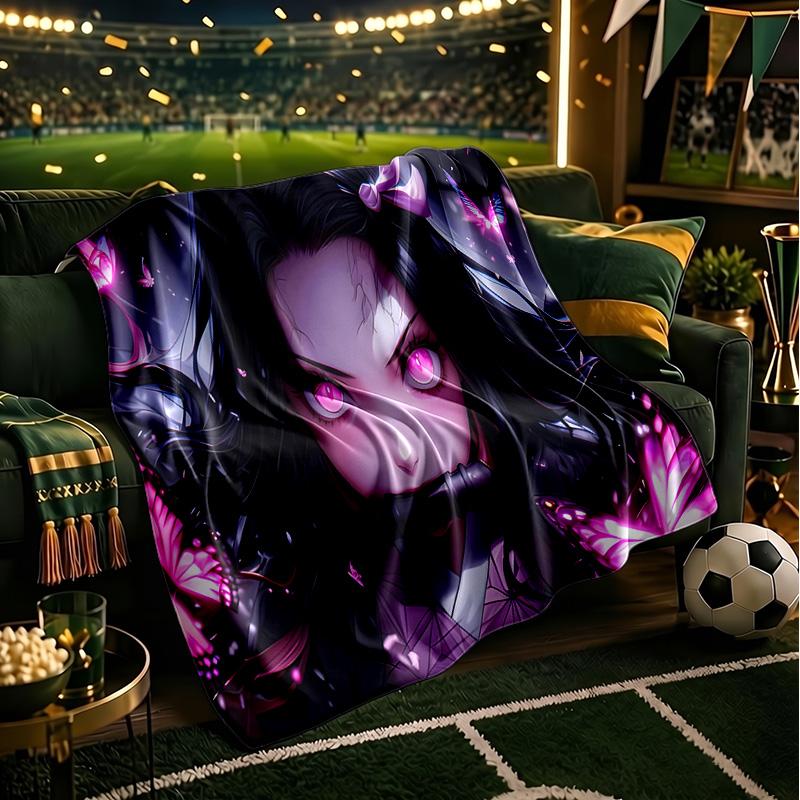 Butterfly Nezuko Fantasy Throws Blanket Flannel Blankets Plush for Couch Bed Gifts for Men Women Travel picnic blanket Christmas fan gifts