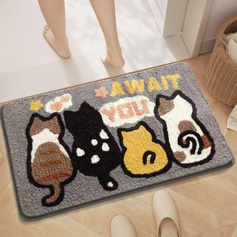 Thickened Cartoon Cashmere Foot Mat Bathroom Floor Mat Toilet Absorbent Non-slip Mat Washroom Wear and Dirty Floor Mat