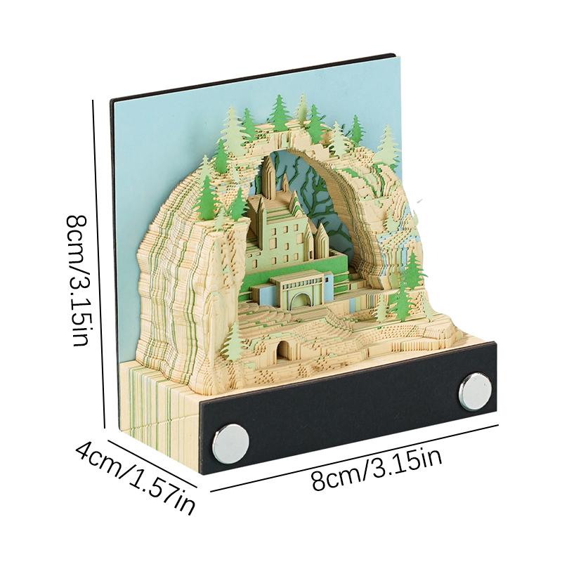 Desk Calendar,2024 Calendar Memo Pad,Creative Desk Calendar Diy Notes Notepad,3D Art Calendar Paper Carving Gift House Sculpture