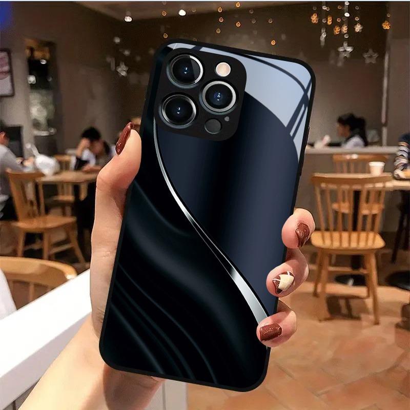 High-End New Pattern Tempered Glass Black Phone Case For Samsung Galaxy S23 S24 S25 S26 Ultra Plus FE Shockproof Cover