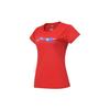 Li Ning Badminton Series Creative Logo Printed Round Neck Pullover Short Sleeve T-Shirt Women Tops Bull-Red AHSR788-3