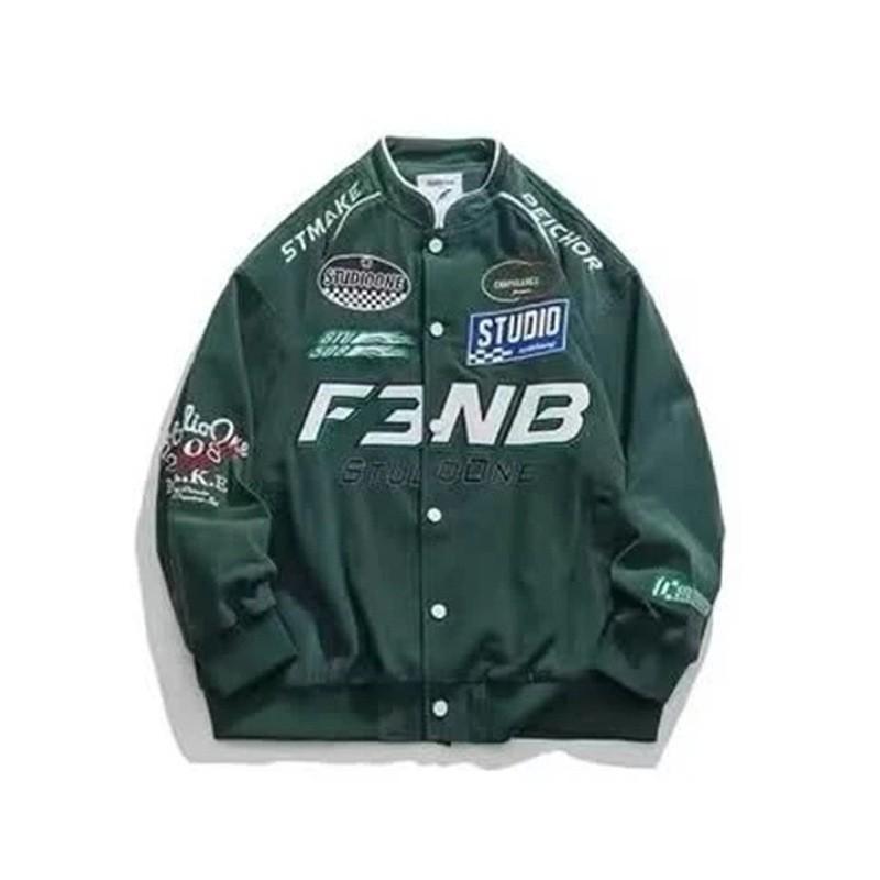 Womens High Street Biker Jacket Style Embroidered Baseball Coat