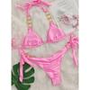 Bikini Sexy con Strass da Donna 2025 Lusso Rosa Cristallo Diamante Push Up Fasciatura Perizoma Costume da Bagno Costume da Bagno da Spiaggia