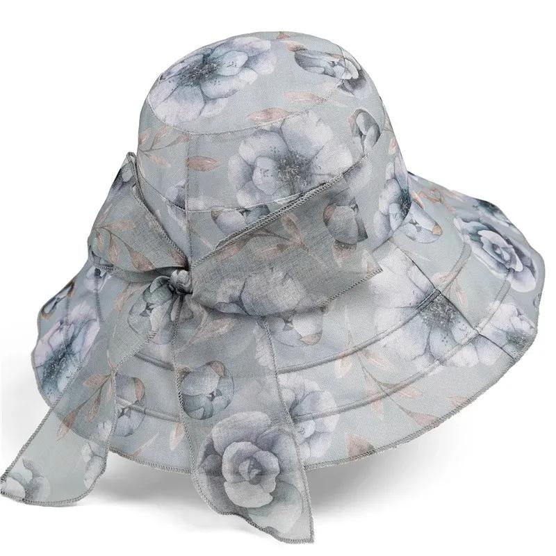 

WTEMPO Wide Brim Printed Bucket Hats Summer Thin Breathable Soft Hat for Women Foldable Outdoor Beach Sun Protection Basin Sun Hats 1pc серый