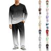 Men's Long Sleeve Pajama Set with Button Crotch and Elastic Drawstring Waist Pants for Home Loungewear