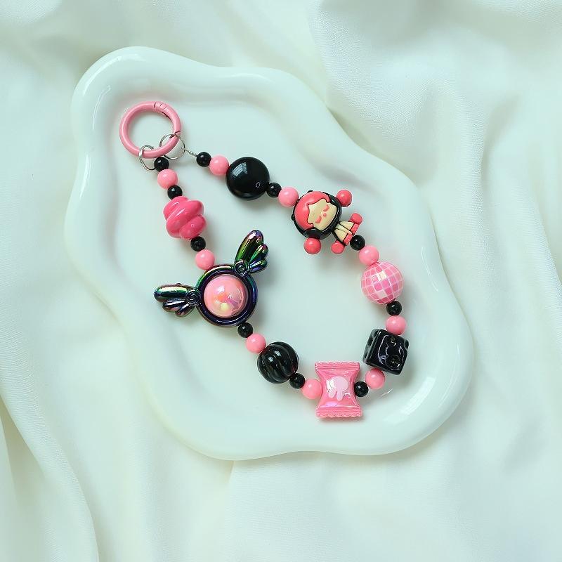 Roztomilá kreslená panenka s korálkovým popruhem na telefon, řetízkem na batoh, přívěskem na klíče, přívěskem proti ztracenému telefonu, dárkem pro iPhone, Samsung a dívku