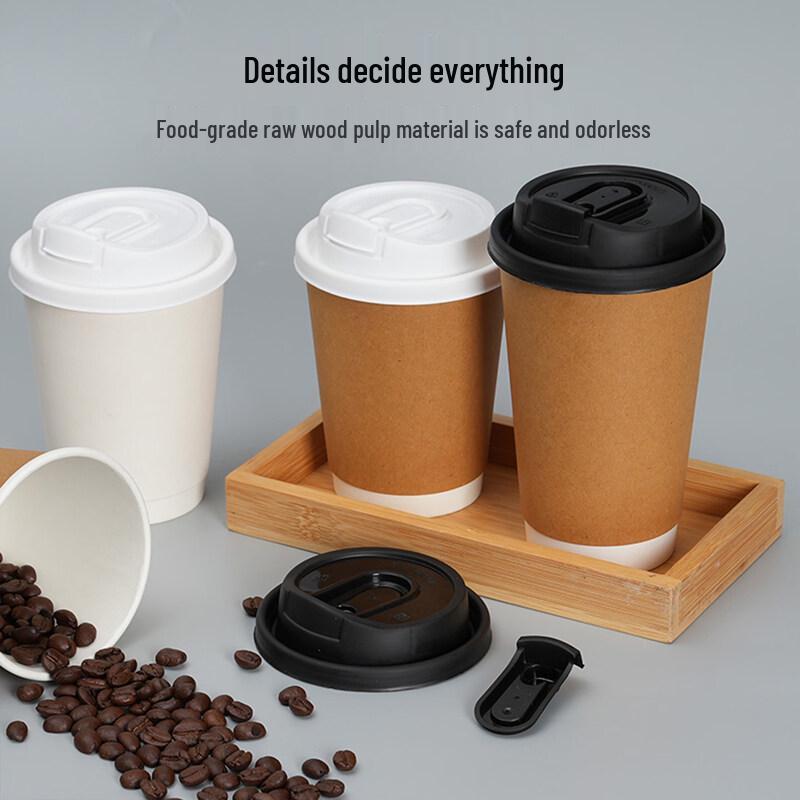 Disposable Double-Wall Kraft Coffee Cups with Lids